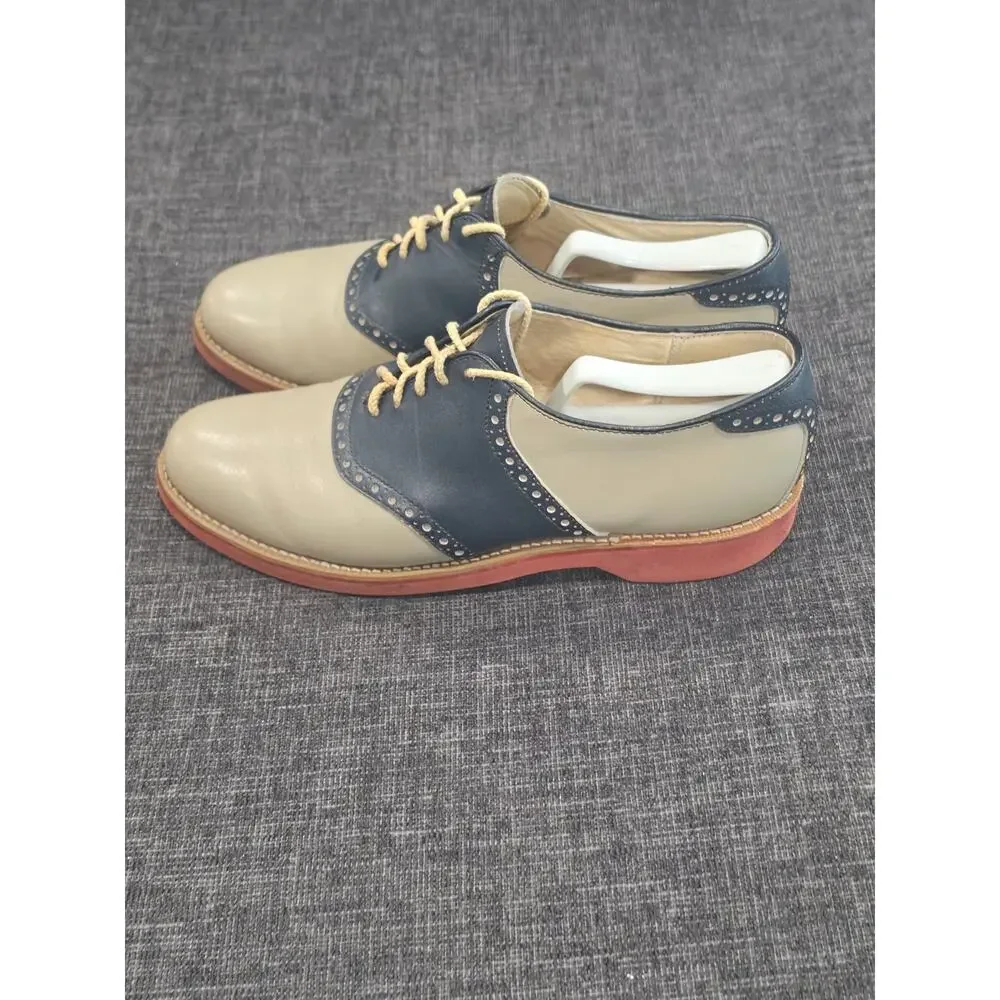 Vintage Dexter USA Saddle Shoes Men 10 Two Tone Leather Oxfords Cream Navy W758